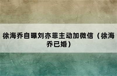 徐海乔自曝刘亦菲主动加微信（徐海乔已婚）