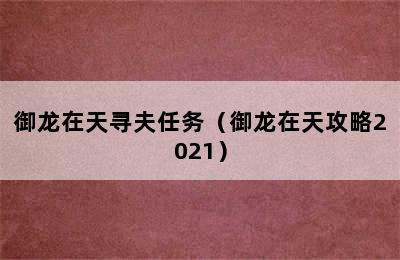 御龙在天寻夫任务（御龙在天攻略2021）