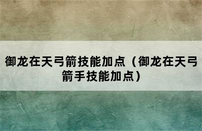 御龙在天弓箭技能加点（御龙在天弓箭手技能加点）