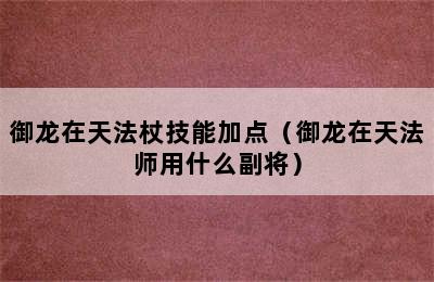 御龙在天法杖技能加点（御龙在天法师用什么副将）