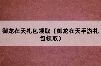 御龙在天礼包领取（御龙在天手游礼包领取）