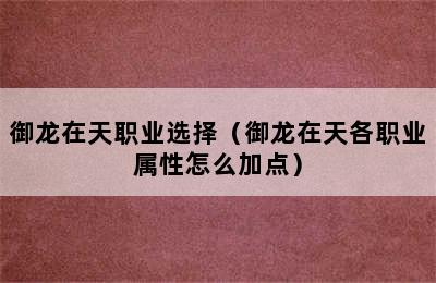 御龙在天职业选择（御龙在天各职业属性怎么加点）