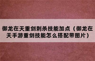 御龙在天重剑刺杀技能加点（御龙在天手游重剑技能怎么搭配带图片）