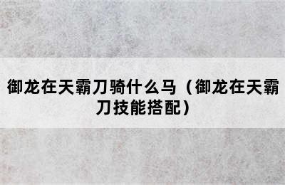 御龙在天霸刀骑什么马（御龙在天霸刀技能搭配）