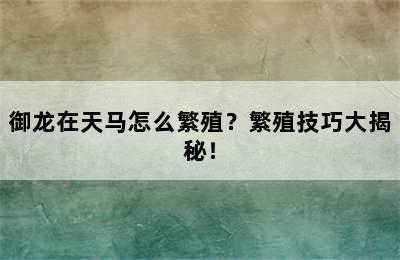 御龙在天马怎么繁殖？繁殖技巧大揭秘！
