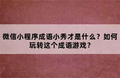 微信小程序成语小秀才是什么？如何玩转这个成语游戏？