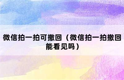 微信拍一拍可撤回（微信拍一拍撤回能看见吗）