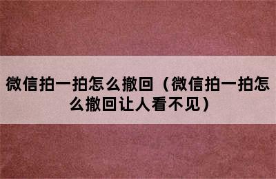 微信拍一拍怎么撤回（微信拍一拍怎么撤回让人看不见）