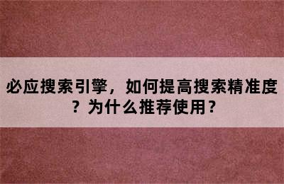 必应搜索引擎，如何提高搜索精准度？为什么推荐使用？