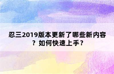 忍三2019版本更新了哪些新内容？如何快速上手？