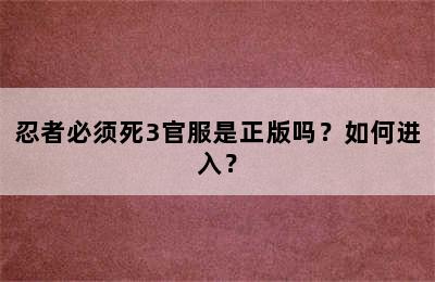 忍者必须死3官服是正版吗？如何进入？