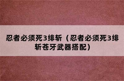 忍者必须死3绯斩（忍者必须死3绯斩苍牙武器搭配）