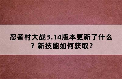 忍者村大战3.14版本更新了什么？新技能如何获取？