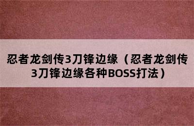 忍者龙剑传3刀锋边缘（忍者龙剑传3刀锋边缘各种BOSS打法）