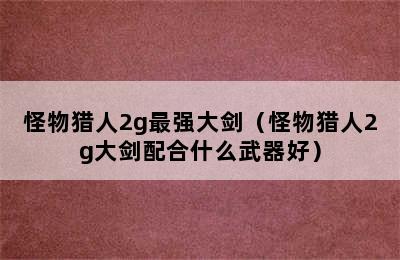 怪物猎人2g最强大剑（怪物猎人2g大剑配合什么武器好）