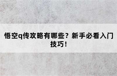 悟空q传攻略有哪些？新手必看入门技巧！