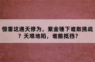 惊雷这通天修为，紫金锤下谁敢挑战？天塌地陷，谁能抵挡？