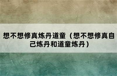 想不想修真炼丹道童（想不想修真自己炼丹和道童炼丹）