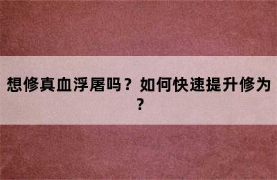 想修真血浮屠吗？如何快速提升修为？