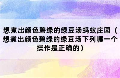 想煮出颜色碧绿的绿豆汤蚂蚁庄园（想煮出颜色碧绿的绿豆汤下列哪一个操作是正确的）