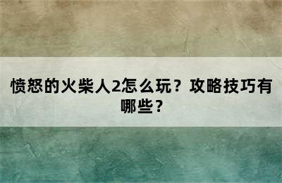 愤怒的火柴人2怎么玩？攻略技巧有哪些？