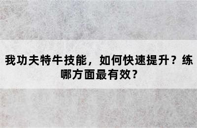 我功夫特牛技能，如何快速提升？练哪方面最有效？