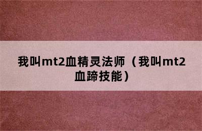 我叫mt2血精灵法师（我叫mt2血蹄技能）