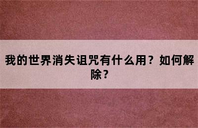 我的世界消失诅咒有什么用？如何解除？