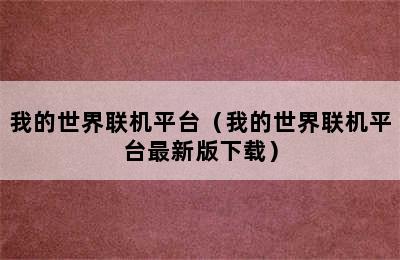 我的世界联机平台（我的世界联机平台最新版下载）