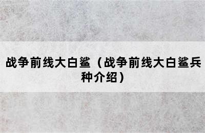 战争前线大白鲨（战争前线大白鲨兵种介绍）