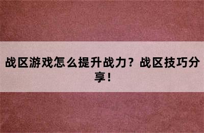 战区游戏怎么提升战力？战区技巧分享！