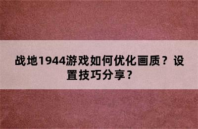 战地1944游戏如何优化画质？设置技巧分享？