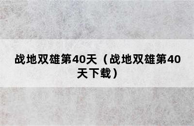 战地双雄第40天（战地双雄第40天下载）