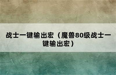 战士一键输出宏（魔兽80级战士一键输出宏）