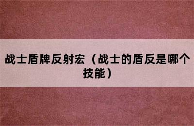 战士盾牌反射宏（战士的盾反是哪个技能）