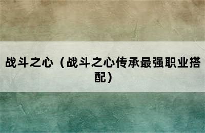 战斗之心（战斗之心传承最强职业搭配）