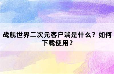 战舰世界二次元客户端是什么？如何下载使用？