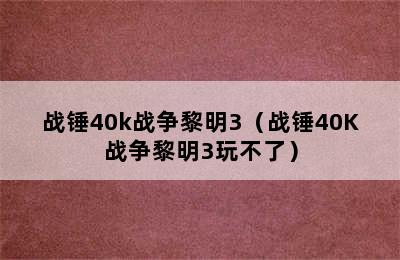 战锤40k战争黎明3（战锤40K战争黎明3玩不了）