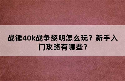 战锤40k战争黎明怎么玩？新手入门攻略有哪些？