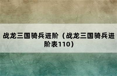 战龙三国骑兵进阶（战龙三国骑兵进阶表110）