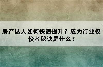 房产达人如何快速提升？成为行业佼佼者秘诀是什么？