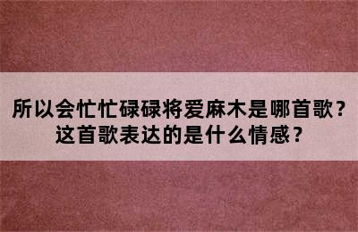 所以会忙忙碌碌将爱麻木是哪首歌？这首歌表达的是什么情感？