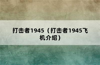 打击者1945（打击者1945飞机介绍）