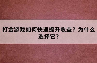 打金游戏如何快速提升收益？为什么选择它？