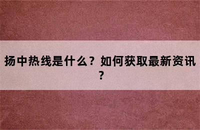 扬中热线是什么？如何获取最新资讯？