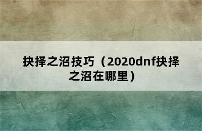 抉择之沼技巧（2020dnf抉择之沼在哪里）