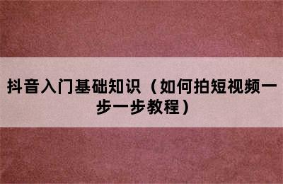 抖音入门基础知识（如何拍短视频一步一步教程）