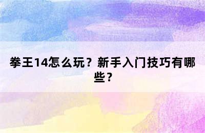 拳王14怎么玩？新手入门技巧有哪些？