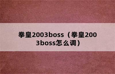 拳皇2003boss（拳皇2003boss怎么调）