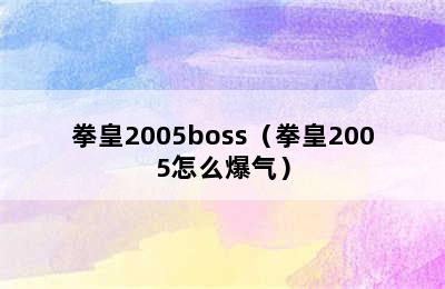 拳皇2005boss（拳皇2005怎么爆气）